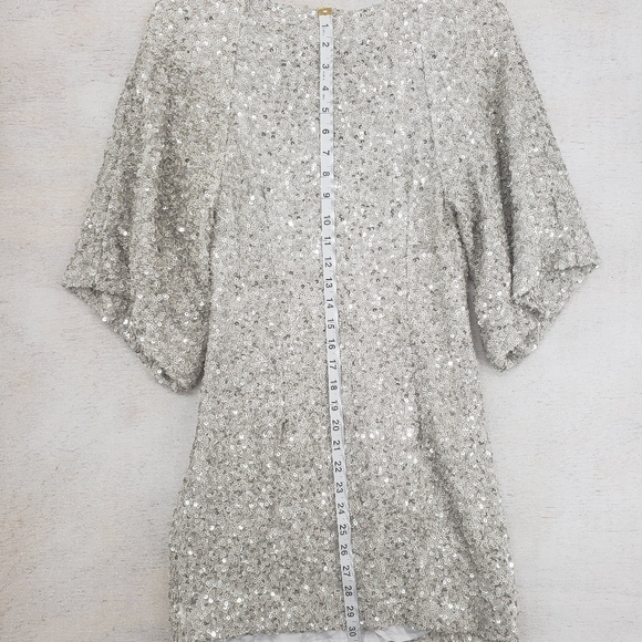 Free People Women US 6 champagne all over sequin dress Party Girl mini side zip - Picture 8 of 15